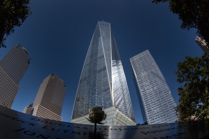New York, NY, USA - October 5, 2016: One World Trade Center otherwise known Freedom Tower taken from street level in Manhattan, New York, USA.