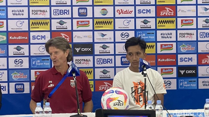 Sesi jumpa pers Borneo FC usai lawan PSS Sleman, Kamis (12/9/2024).