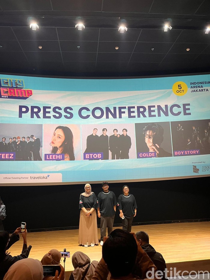 Konferensi pers City Camp 2024 digelar di CGV fx Sudirman, Kamis (12/9/2024). Dihadiri pihak promotor The RoomMate Entertainment, Pratama Pradana Pic, dan JoyKish.