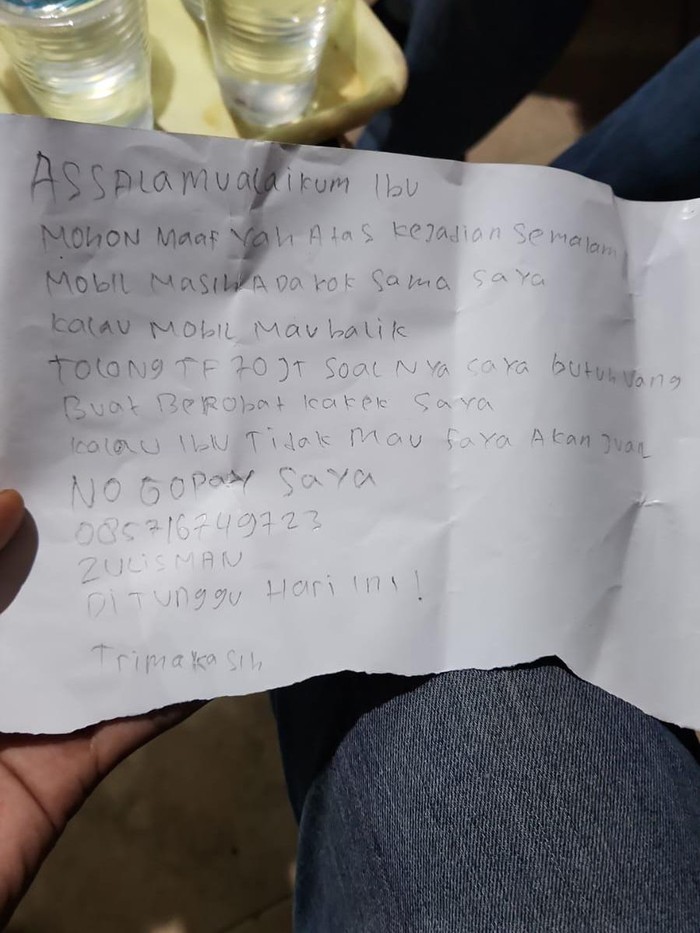 Ibnu, perampok taksi online di Tol JORR Bekasi mengirimkan surat kepada korban dan menyampaikan permintaan maaf.