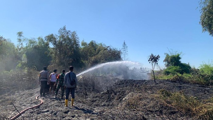 Kompaknya Polisi-TNI Padamkan Kebakaran Lahan di Mojokerto