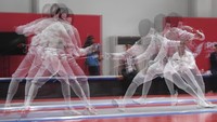 Foto multi exposure atlet anggar NTB Naura Yascahya Yuniar (kanan) saling serang dengan atlet anggar Sulteng Diva Rahma Yunita (kiri) saat babak penyisihan floret perorangan putri PON XXI Aceh-Sumut 2024 di Hall Anggar, Stadion Harapan Bangsa, Banda Aceh, Aceh, Rabu (11/9/2024). ANTARA FOTO/Adeng Bustomi.