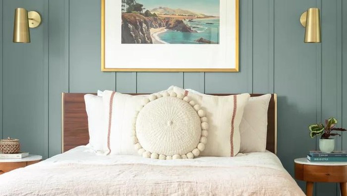 Ide warna kamar tidur biru hijau.