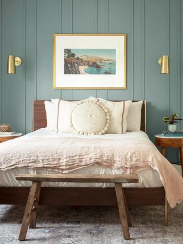 Ide warna kamar tidur biru hijau.
