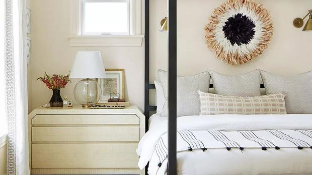 Ide warna kamar tidur putih hangat.