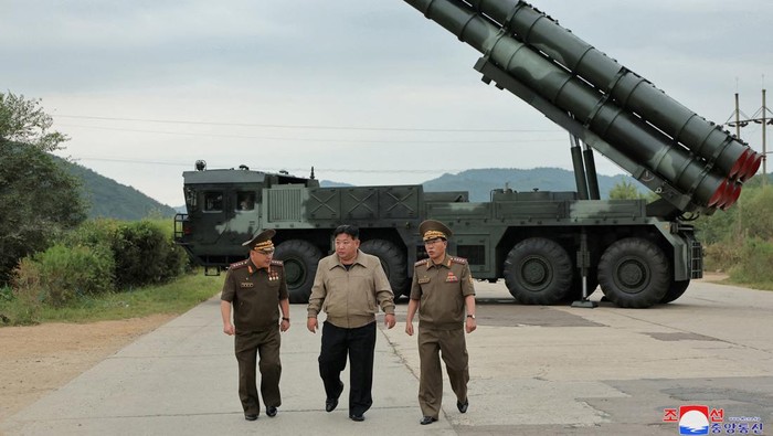 A new 600mm multiple rocket launcher is pictured during a test-fire at an undisclosed location in North Korea, in this photo released by North Koreas official Korean Central News Agency September 13, 2024.    KCNA via REUTERS    ATTENTION EDITORS - THIS IMAGE WAS PROVIDED BY A THIRD PARTY. REUTERS IS UNABLE TO INDEPENDENTLY VERIFY THIS IMAGE. NO THIRD PARTY SALES. SOUTH KOREA OUT. NO COMMERCIAL OR EDITORIAL SALES IN SOUTH KOREA.