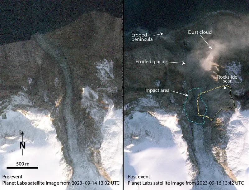 Longsor di Greenland September 2023 sebabkan megatsunami yang getarannya berlangsung lebih dari sepekan.