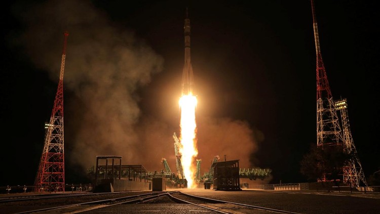 The Soyuz MS-26 spacecraft carrying NASA astronaut Don Pettit, Roscosmos cosmonauts Alexei Ovchinin and Ivan Vagner lifts off to the International Space Station (ISS) from the launch pad at the Baikonur Cosmodrome, Kazakhstan, September 11, 2024 REUTERS/Pavel Mikheyev