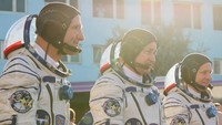 Crew members of expedition 72 to International Space Station (ISS) Roscosmos cosmonauts Alexey Ovchinin, Ivan Vagner, and NASA astronaut Don Pettit attend a send-off ceremony before the launch of the Soyuz MS-26 spacecraft at the Baikonur cosmodrome in Kazakhstan, 11 September 2024.   MAXIM SHIPENKOV/Pool via REUTERS