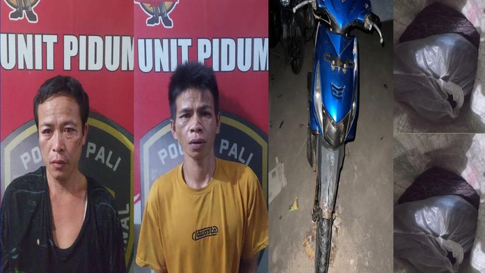 Tampang kedua pelaku berserta barang bukti setelah diamankan polisi