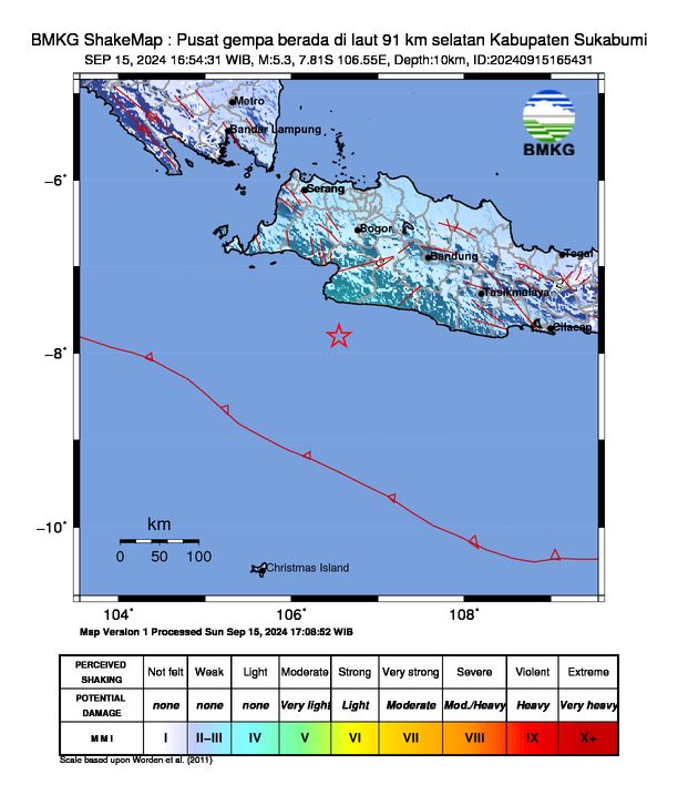 Parameter Gempa Sukabumi 15 September 2024