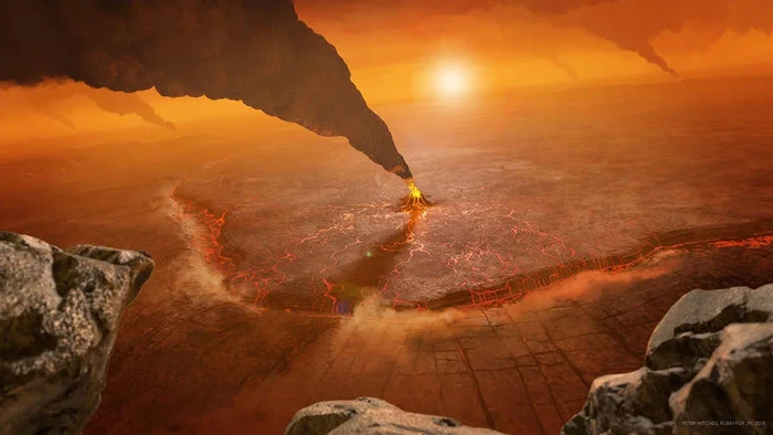 Ilustrasi Quetzalpetlatl Corona di belahan Venus bagian selatan yang menunjukkan aktivitas gunung api dan zona subduksi. Corona menunjukkan lokasi geologi aktif yang membentuk permukaan Venus.  Foto: NASA/JPL-Caltech/Peter Rubin