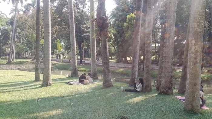 Taman Langsat di Jalan Barito, Jakarta Selatan memberikan suasana yang nyaman bagi warga yang berkunjung. Warga biasa berolahraga di taman ini.