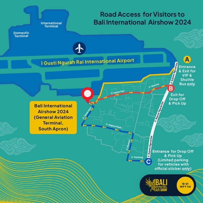 Peta lokasi menuju arena Bali International Airshow 2024. (Dok. Bali International Airshow 2024)