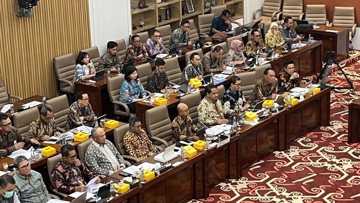 Direktur Utama Holding BUMN Asuransi, Penjaminan dan Investasi Indonesia Financial Group (IFG) Hexana Tri Sasongko di DPR.
