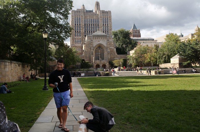 NEW HAVEN, CT - SEPTEMBER 27: Students walk through Yale University on the day of the Senate hearing with Supreme Court Nominee Brett Kavanaugh and Dr. Christine Blasey Ford, on September 27, 2018 in New Haven, Connecticut. Ford, a professor at Palo Alto University and a research psychologist at the Stanford University School of Medicine, has accused Kavanaugh of sexually assaulting her during a party in 1982 when they were high school students in suburban Maryland. Yana Paskova/Getty Images/AFPYana Paskova / GETTY IMAGES NORTH AMERICA / Getty Images via AFP