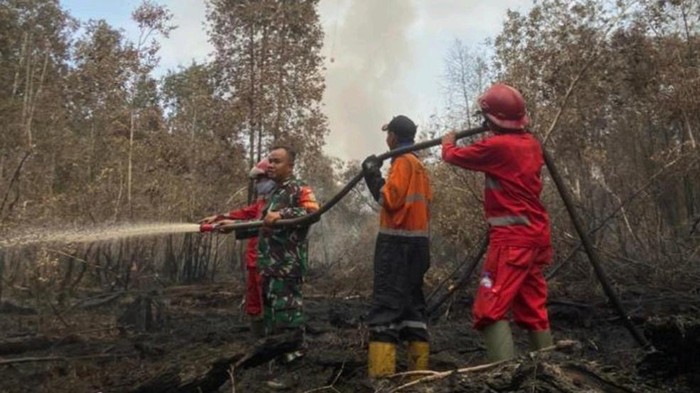 Upaya pemadaman Karhutla di Muara Enim melalui jalur darat dan udara.