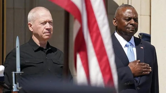 US Secretary of Defense Lloyd Austin receives Israeli Defense Minister Yoav Gallant at the Pentagon in Washington, US, June 25, 2024. (Reuters)