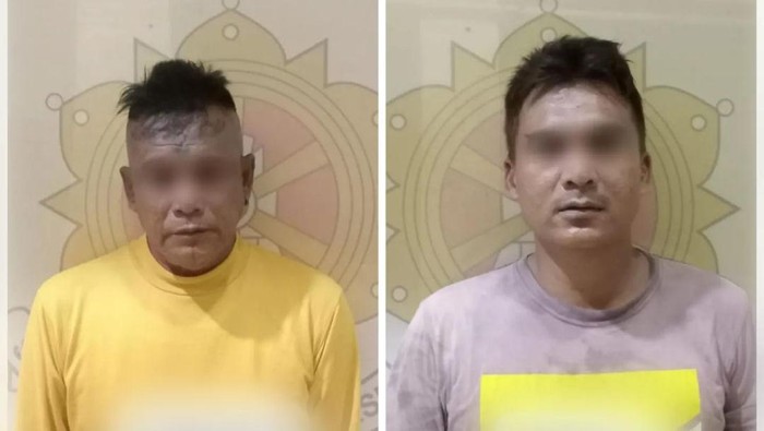 Bapak dan anak berinisial EH (58) dan EW (32) ditangkap polisi atas dugaan pengeroyokan. Keduanya mengeroyok pria berinisial LN (46) karena merasa ditipu. (dok IG Polres Jakbar)