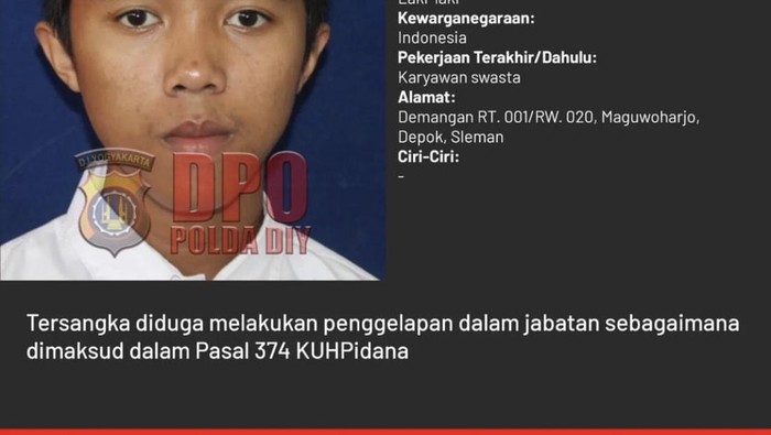 Ega Hasbi Ash Shidqy, Daftar Pencarian Orang Polda DIY, Rabu (18/9/2024).