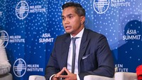 Ketua Umum KADIN Indonesia Anindya Novyan Bakrie berbicara dan konsern untuk Mendorong Transisi Menuju Pertumbuhan Berkelanjutan, di Milken Asia Summit, Hotel Four Seasons, Singapura, Rabu (18/9/2024).