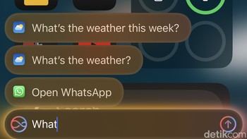 Di iOS 18.1 Beta 4, Siri kini menampilkan saran berbasis konteks saat kita mengetik. Foto: Adi Fida Rahman/detikINET