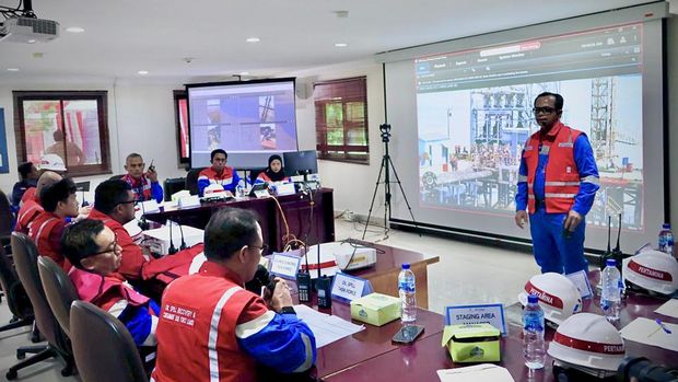 Latihan gabungan keadaan darurat operasi migas di fasilitas pelabuhan WK Rokan, yang dilaksanakan PT Pertamina Hulu Rokan (Dok PHR).