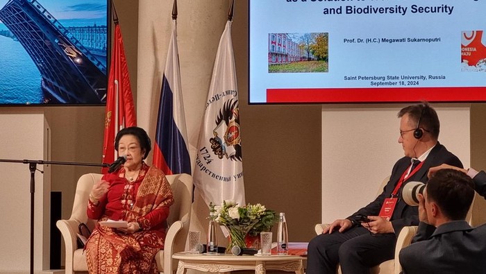 Megawati jadi pembicara kunci atau keynote speaker dalam dialog bersama rektor universitas se-Rusia. (Haris-detikcom)