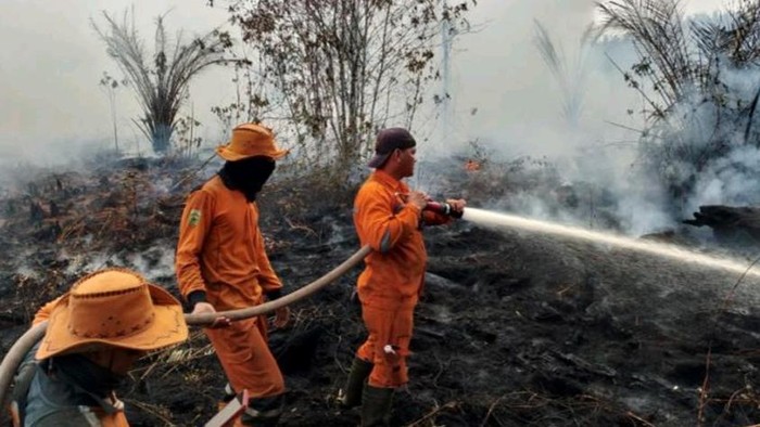 Personel BPBD Sumsel memadamkan Karhutla di wilayah Talang Kelapa Banyuasin.