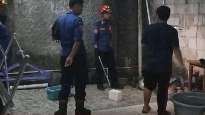 Petugas damkar evakuasi ular yang masuk pekarangan warga Cibinong, Bogor.