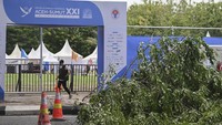 Sejumlah pohon yang ada di sekitar Kompleks Stadion Harapan Bangsa, Banda Aceh, Aceh, juga tumbang, Rabu (18/9/2024). 