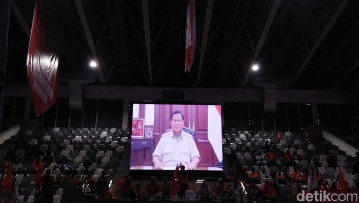 Prabowo Subianto ucapkan HUT ke-3 Partai Buruh lewat video. (Fadil/detikcom)