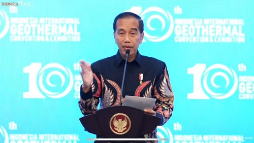 Presiden Jokowi memberikan sambutan di Indonesia International Geothermal Convention and Exhibition 2024, di JCC, Senayan, Jakarta, Rabu (18/9/2024).