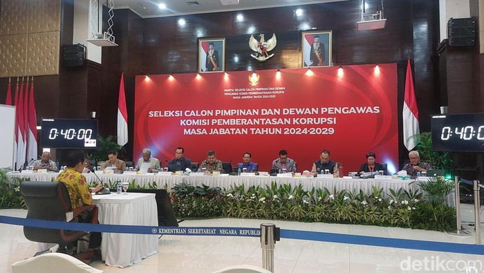 Wakil Ketua KPK Johanis Tanak menjalani tes wawancara dalam seleksi calon pimpinan KPK periode 2024-2029 (Yogi/detikcom)
