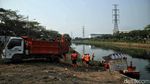 Aksi Petugas Bersihkan BKT dari Eceng Gondok