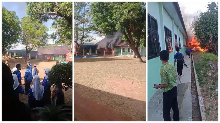 Gedung SMP Negeri 6 Pesawaran terbakar.