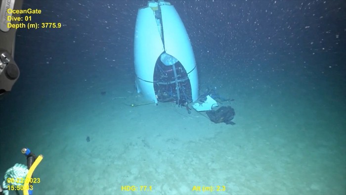 Footage from a remotely operated vehicle shows, what the Coast Guard Marine Board of Investigation says is the debris of the Titan submersible that imploded while diving to the wreck of the Titanic, on the seafloor, September 18, 2024, in this screengrab from a handout video. DVIDS/Handout via REUTERS    THIS IMAGE HAS BEEN SUPPLIED BY A THIRD PARTY
