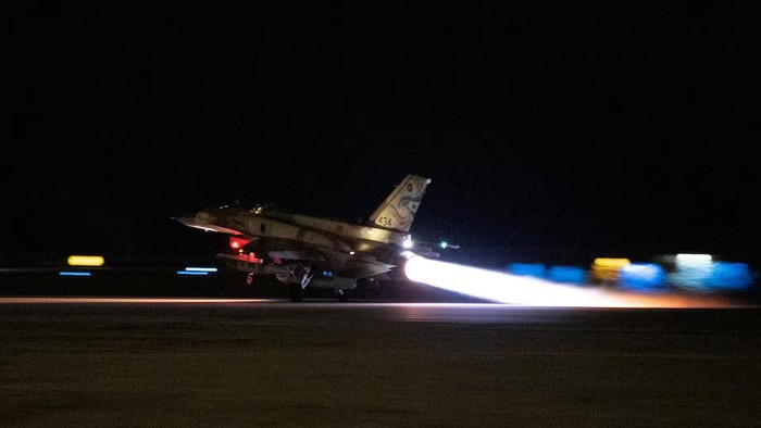 An Israeli fighter jet takes off at an unidentified location to conduct strikes on Hezbollah targets in southern Lebanon, in this handout photo released September 19, 2024. Israel Defense Forces/Handout via REUTERS Purchase Licensing Rights