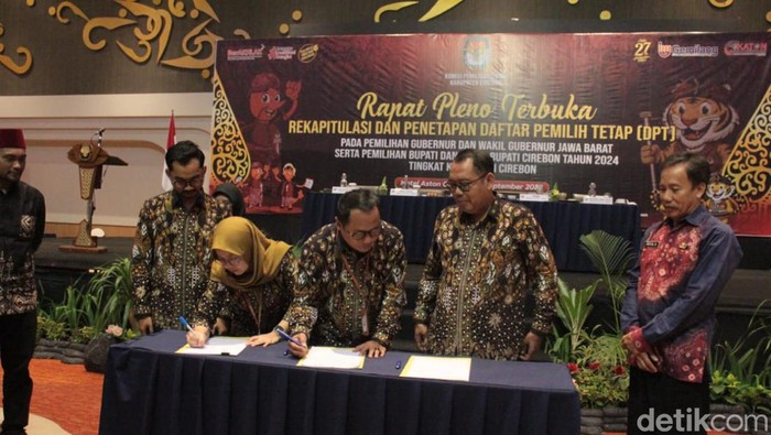 Rapat pleno KPU Kabupaten Cirebon dalam kegiatan rekapitulasi penetapan DPT