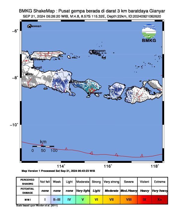 Parameter Gempa Gianyar Bali 21 September 2024