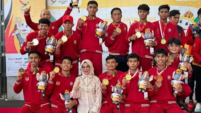 Atlet sepak takraw Sulsel meraih medali emas di PON Aceh-Sumut 2024.