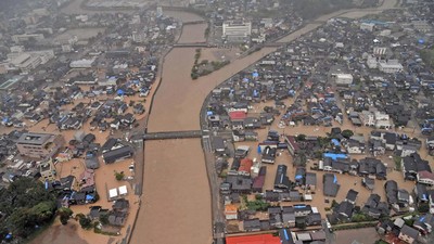 Foto Udara Banjir Besar di Jepang gegara Hujan Deras