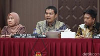 Pasangan calon peserta pemilu DKI Jakarta 2024. Nomor satu, nama pasangan calon gubernur Pramono Anung, calon wakil gubernur Rano Karno. Dua, calon gubernur Ridwan Kamil, calon wakil gubernur Suswono. Ketiga, calon gubernur Dharma Pongrekun, calon wakil gubernur Kun Wardana Abiyoto, ujar Wahyu di kantor KPU Jakarta, Salemba, Jakpus, Minggu (22/9/2024).