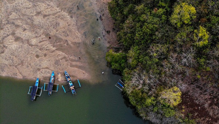 Foto udara pengunjung bermain air di Pantai Ungapan di sekitar Jalur Lintas Selatan, Malang, Jawa Timur, Minggu (22/9/2024). Keberadaan Jalur Lingkar Selatan (JLS) sejauh 50 kilometer di pesisir Malang yang sudah ada sejak tahun 2016, kini membawa dampak positif bagi perkembangan sektor pariwasata di kawasan tersebut di antaranya telah resmi dibuka sekitar 33 pantai yang dikelola oleh kelompok masyarakat setempat bersama Perhutani sehingga dapat menunjang perekonomian di wilayah itu. ANTARA FOTO/Muhammad Mada/Spt.