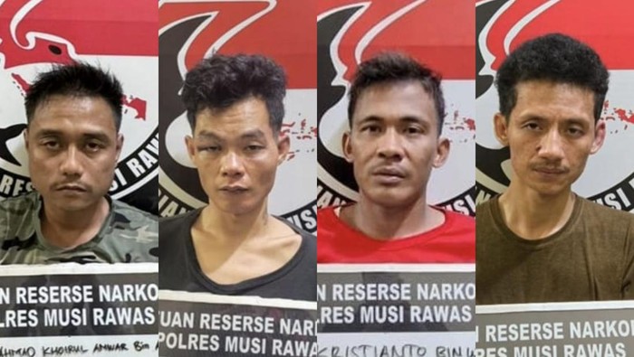 Keempat tersangka pengedar narkoba di Musi Rawas yang berhasil dibekuk polisi