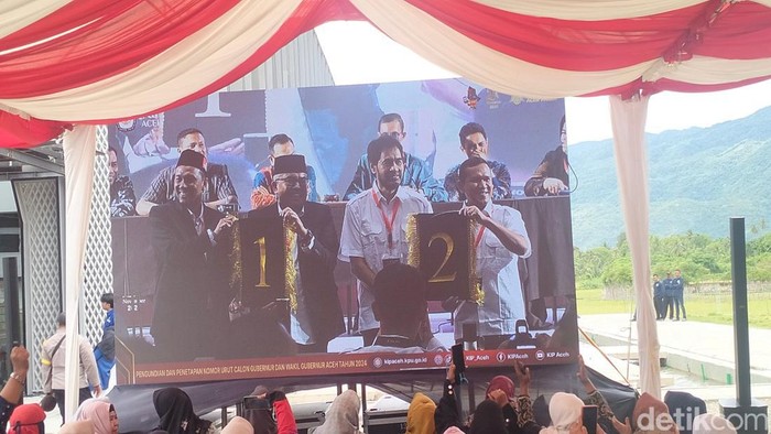 Penarikan nomor urut pasangan calon gubernur-calon wakil gubernur pada Pilgub Aceh 2024. (Agus Setyadi/detikSumut)