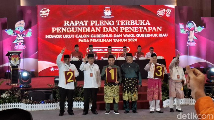 Proses pengundian paslon Pilgub Riau 2024. (Dok Raja Adil SiregardetikSumut)