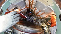 Members of the International Space Station (ISS) crew Roscosmos cosmonauts Oleg Kononenko and Nikolai Chub are seen inside the Soyuz MS-25 space capsule after landing in a remote area near Zhezkazgan, Kazakhstan September 23, 2024. GCTC/Roscosmos/Handout via REUTERS ATTENTION EDITORS - THIS IMAGE HAS BEEN SUPPLIED BY A THIRD PARTY. MANDATORY CREDIT.