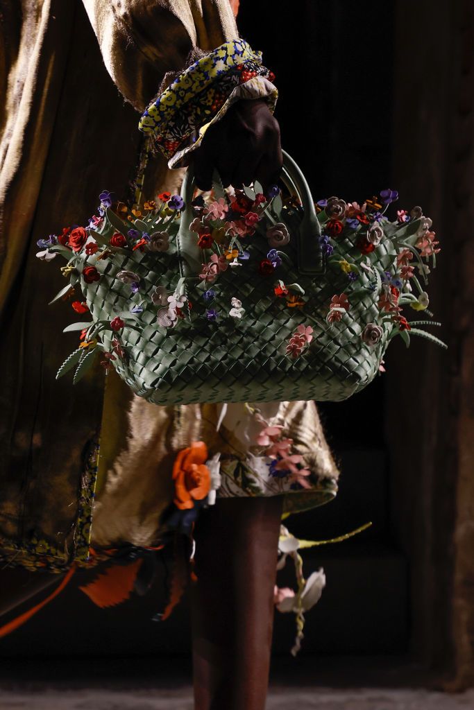 Model on the runway at Bottega Veneta RTW Spring 2025 as part of Milan Ready to Wear Fashion Week on September 21, 2024 in Milan, Italy.  (Photo by Aitor Rosás Suñé/WWD via Getty Images)