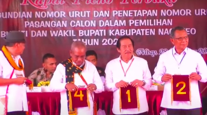 Penetapan nomor urut empat paslon bupati-wakil bupati Nagekeo 2024. (Youtube KPU Nagekeo)